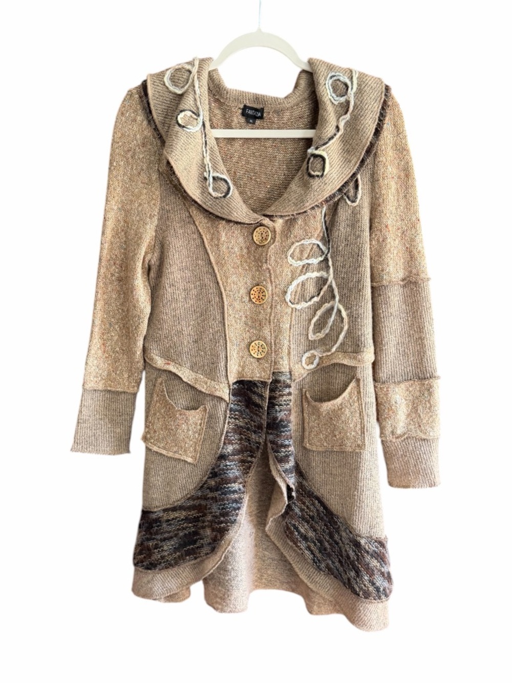 FANTAZIA Art to Wear Bohemian Patchwork Cardigan Sweater Lagenlook XL